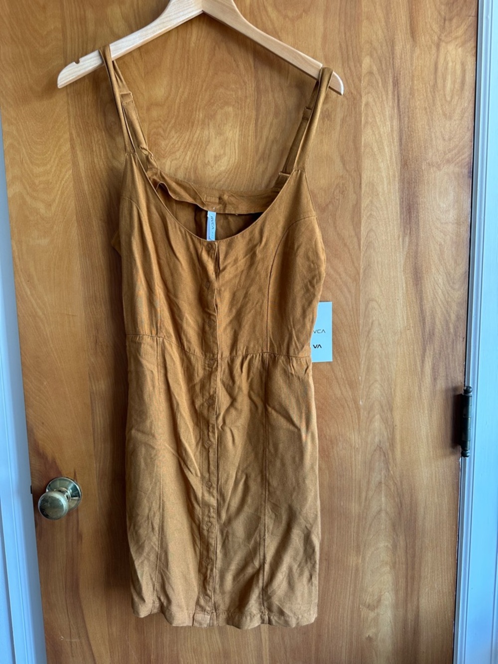 RVCA Dark Tan Snap-Front Linen Dress